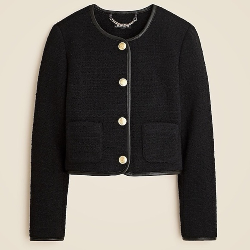 NWOT J.Crew Tweed Lady Jacket with Leather Trim